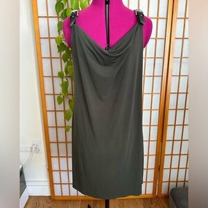 Michael Kors Army Green Buckle Shoulder Strap Cow-Neck Dress